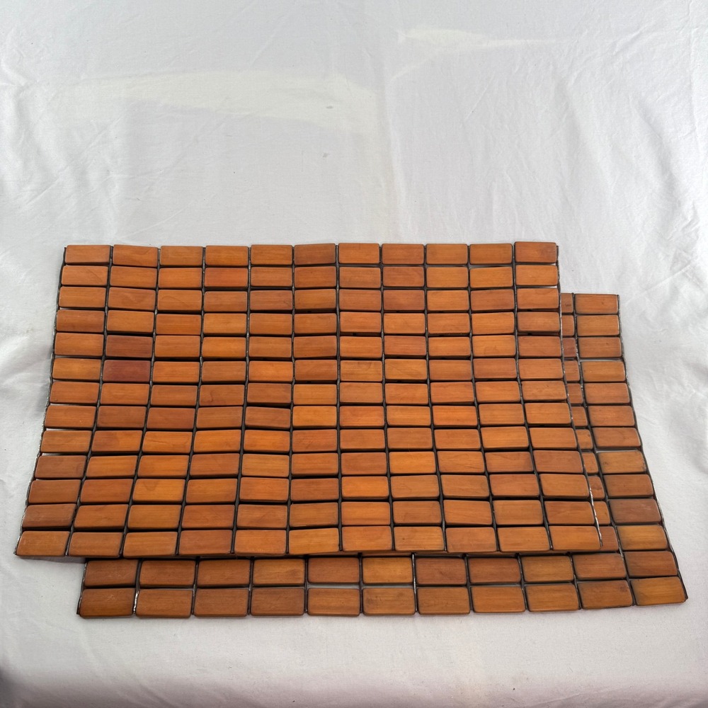 Vintage Bamboo Wood Slat Placemats Set of 2 Brown Rectangular Flexible Mats